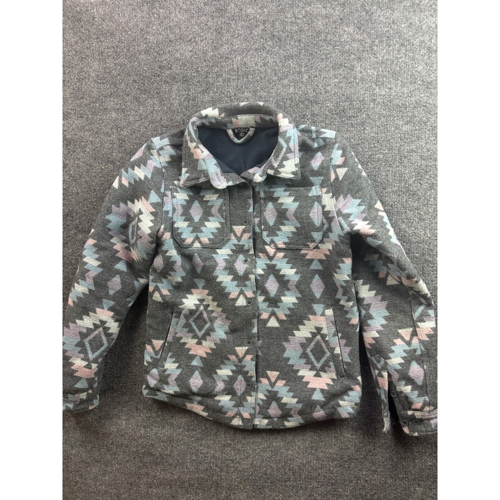 Stoic Shirt Jacket Women XS Grey Southwestern Wool Blend Fleece Lined Shacket